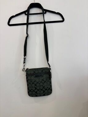 Coach Signature Jacquard Swingpack Green Black Crossbody Bag Y2K #O03